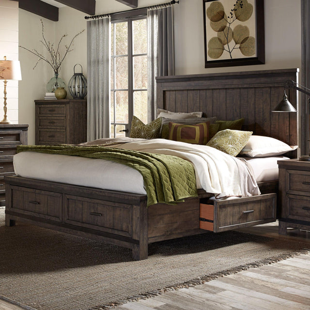 Liberty Furniture Thornwood Hills - Queen Two Sided Storage Bed - Dark Brown