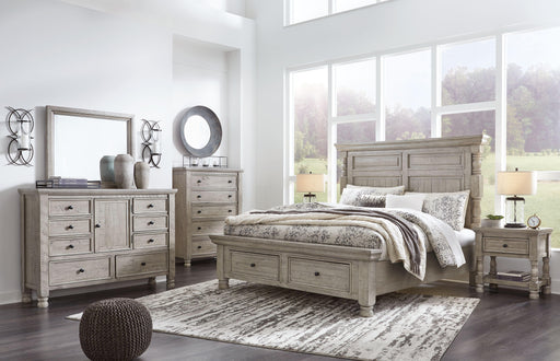 Ashley Harrastone - Gray - California King Panel Bed - 8 Pc. - Dresser, Mirror, Chest, Cal King Bed, 2 Nightstands