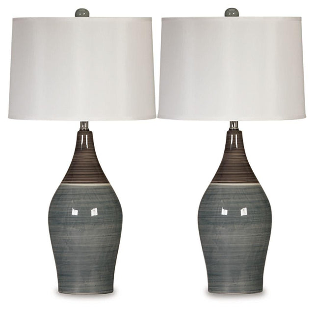 Ashley Niobe Ceramic Table Lamp (2/CN) - Multi Gray