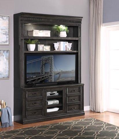 Parker House Washington Heights - 66 In. TV Console With Hutch - Washed Charcoal