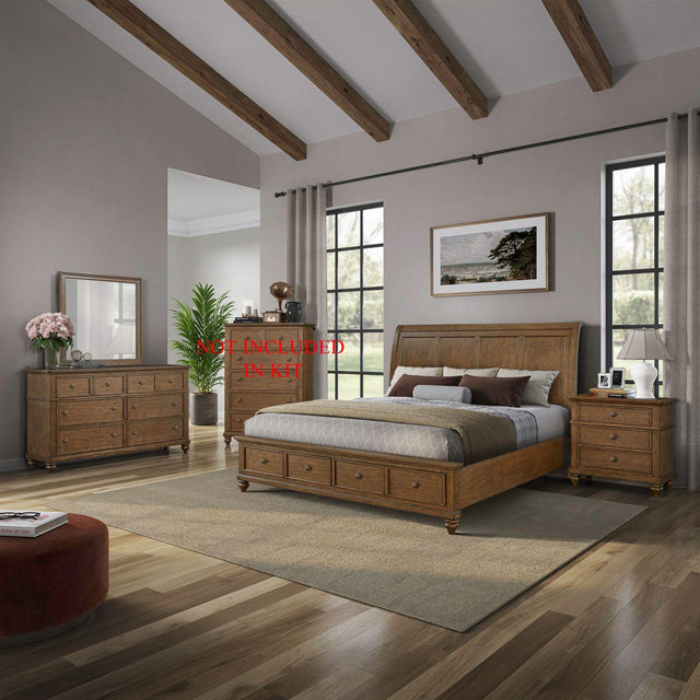 Liberty Furniture Twin Lakes - 4 Piece Bedroom Set (King Storage Bed, Dresser & Mirror, Night Stand) - Chestnut