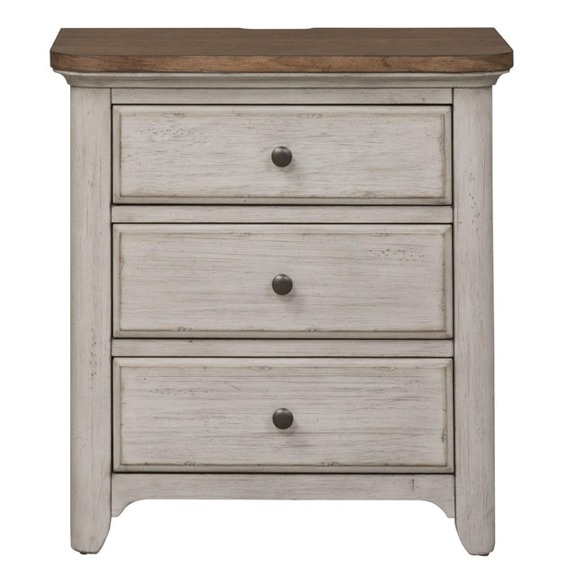 Liberty Furniture Farmhouse Reimagined - 3 Drawer Nightstand With Charging Station - White