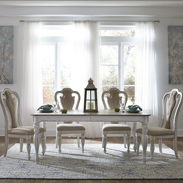 Liberty Furniture Magnolia Manor - 5 Piece Rectangular Table Set - White - Upholstered Chairs