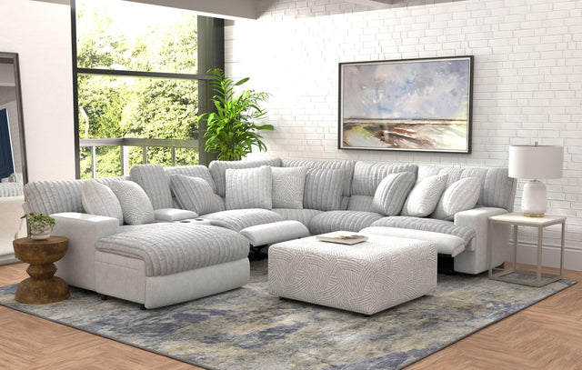 Catnapper Abraxas - 6 Piece Power Reclining Sectional With Lay-Back Chaise, 2 Reclining Seats, And Included Cocktail Ottoman (LSF Chaise) - Moonstruck