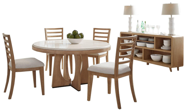 Parker House Escape - Dining 54" Round Table With Console & 4 Ladderback Chairs - Glazed Natural Oak