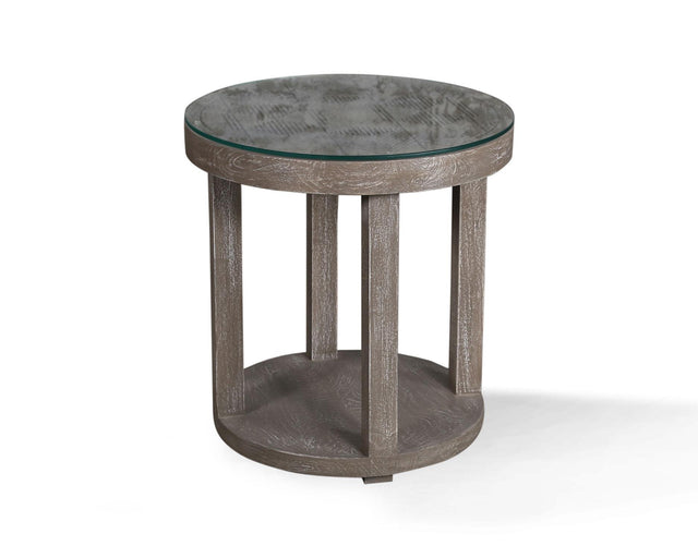 Parker House Crossings Serengeti - Round End Table with Glass Top - Sandblasted Fossil Grey