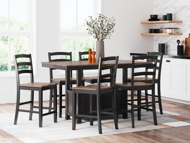 Ashley Wildenauer - Brown / Black - 7 Pc. - Rectangular Dining Room Counter Table, 6 Barstools