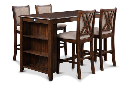 New Classic Furniture Amy - 5 Piece Counter Dining Set (Table With Storage & 4 Chairs) - Cherry