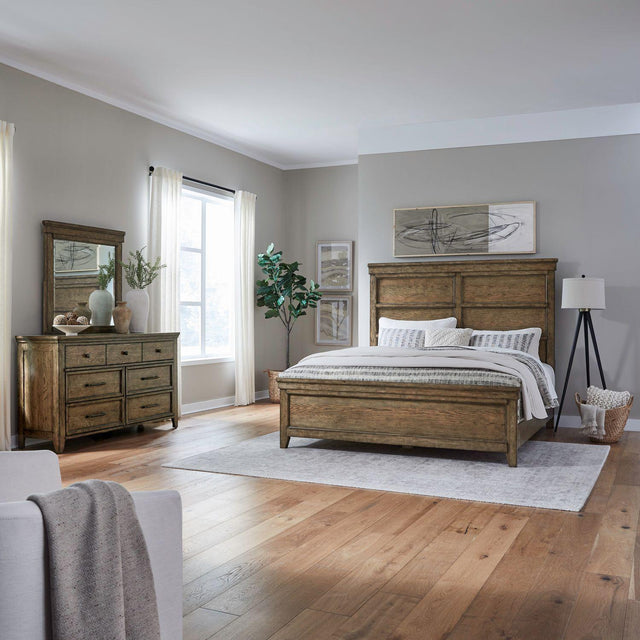 Liberty Furniture Carolina Park - 3 Piece Bedroom Set (Queen Panel Bed, Dresser & Mirror) - Brown