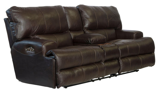 Catnapper Wembley - Italian Leather Power Lay Flat Reclining Console Loveseat with Power Adjustable Headrest - Chocolate