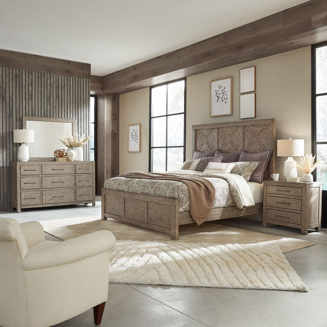 Liberty Furniture Skyview Lodge - 4 Piece Bedroom Set (Queen Panel Bed, Dresser & Mirror, Nightstand) - Cobblestone