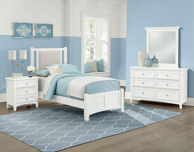 Vaughan-Bassett Bonanza - Twin Pebble Gray Upholstered Bed With Mansion Footboard - White