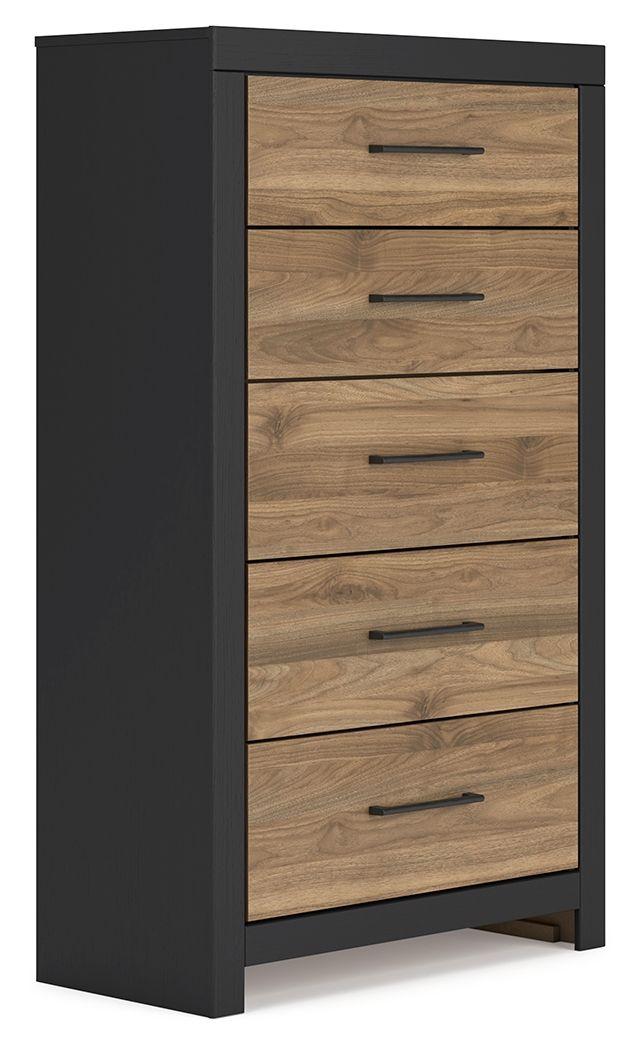 Ashley Vertani Five Drawer Chest - Black/Honey Brown