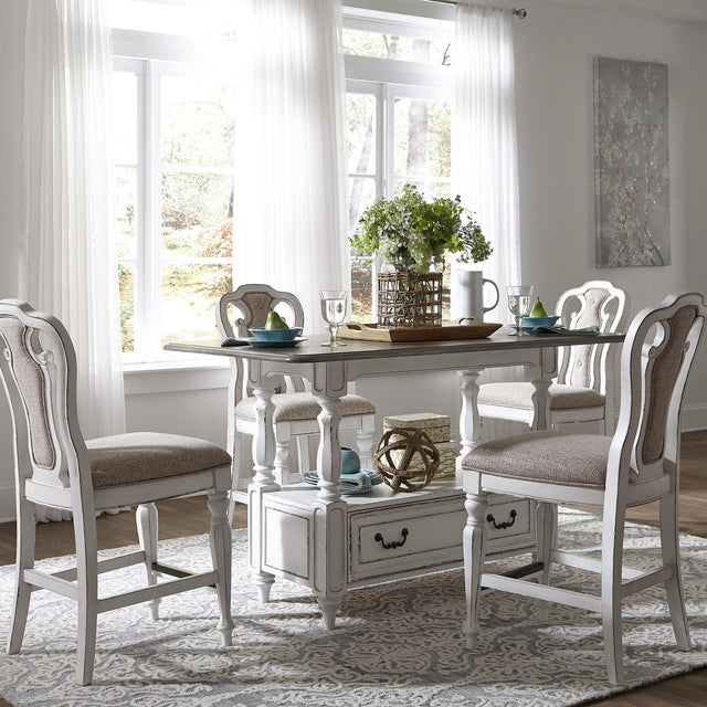 Liberty Furniture Magnolia Manor - 5 Piece Gathering Table Set - Upholstered Chairs - White