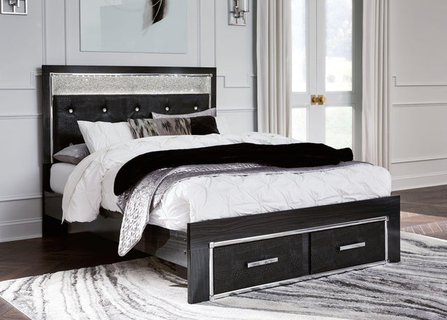 Ashley Kaydell - Black - Queen Upholstered Glitter Panel Storage Bed