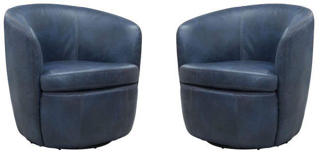 Parker House Barolo - 100% Italian Leather Swivel Club Chair (Set of 2) - Vintage Navy