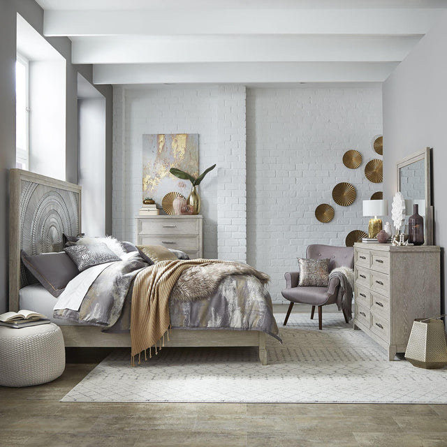 Liberty Furniture Belmar - 4 Piece Bedroom Set (King Panel Bed, Dresser & Mirror, Chest) - Washed Taupe