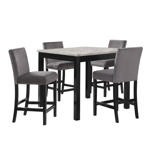 New Classic Furniture Celeste - 5 Piece Marble Finish Counter Dining Set (Table & 4 Chairs) - Gray