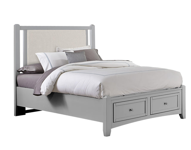 Vaughan-Bassett Bonanza - Queen Pebble Gray Upholstered Bed With Storage Footboard - Gray