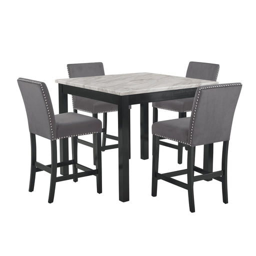 New Classic Furniture Celeste - 5 Piece Marble Finish Counter Dining Set (Table & 4 Chairs) - Gray