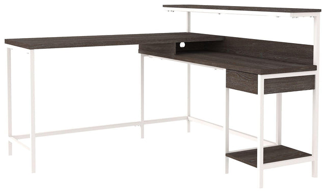 Ashley Dorrinson L-Desk with Storage - Two-tone