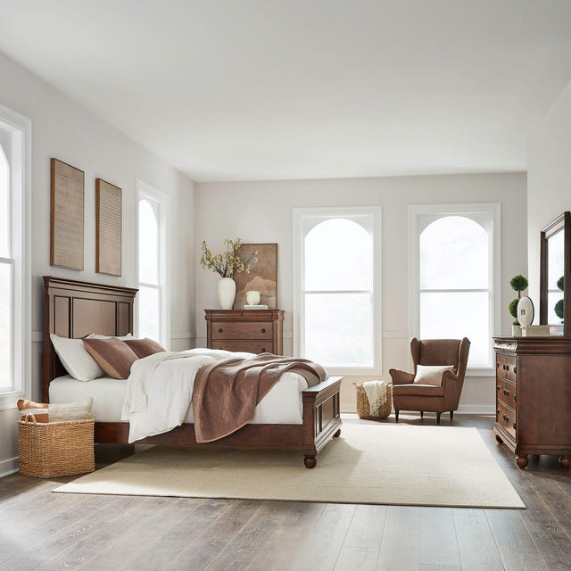 Liberty Furniture Rustic Traditions - 4 Piece Bedroom Set (Queen Panel Bed, Dresser & Mirror, Chest) - Cherry