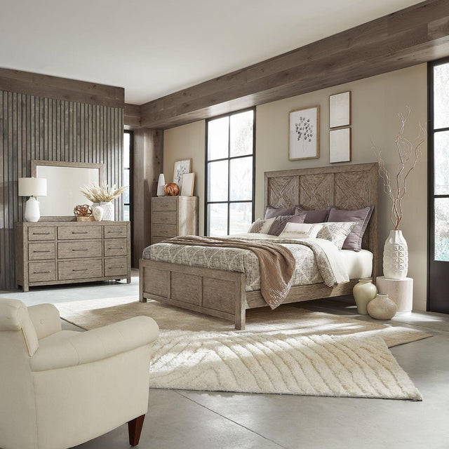 Liberty Furniture Skyview Lodge - 4 Piece Bedroom Set (Queen Panel Bed, Dresser & Mirror, Chest) - Cobblestone