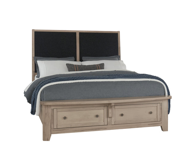 Vaughan-Bassett Woodbridge - Queen Storage Upholstered Bed With Black Fabric - Clear Maple