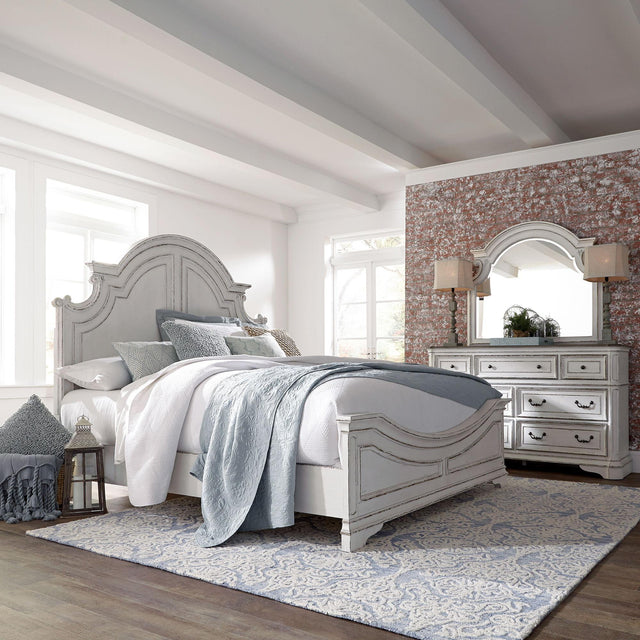 Liberty Furniture Magnolia Manor - 3 Piece Bedroom Set (King Panel Bed, Dresser & Mirror) - White