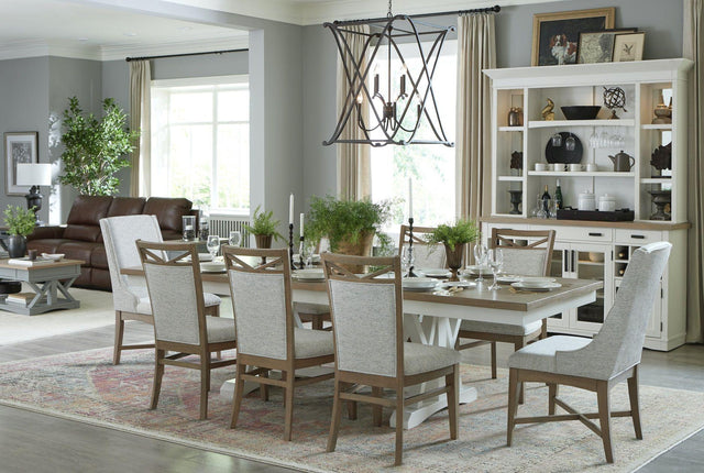 Parker House Americana Modern Dining - Extendable Trestle Table With 8 Upholstered Chairs - Light Brown