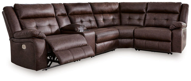 Ashley Punch Up - Walnut - 5-Piece Power Reclining Sectional With Storage Console