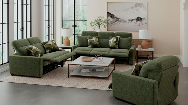 Catnapper Ada - Power Adjustable Headrest Power Sofa With 3 Recliners - Moss