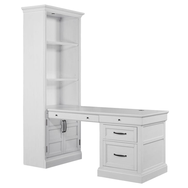 Parker House Shoreham - Bookcase With Peninsula Desk - Effortless White