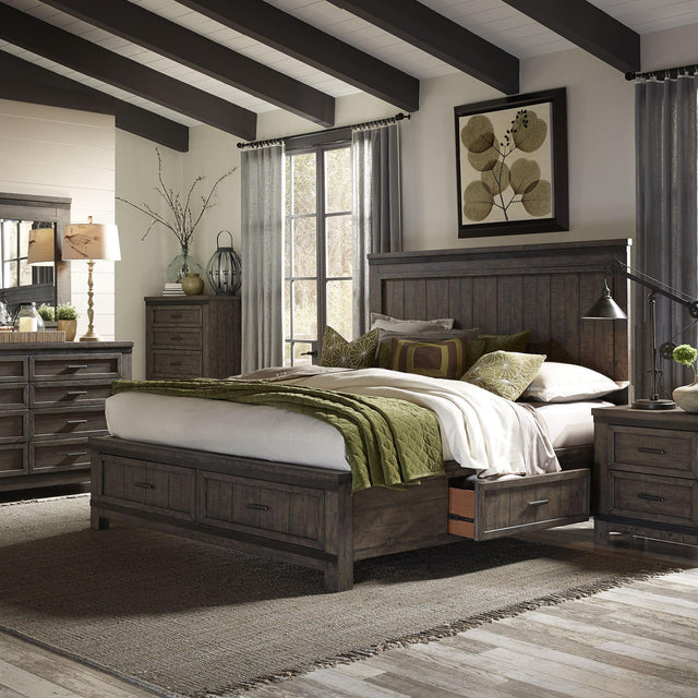 Liberty Furniture Thornwood Hills - 5 Piece Bedroom Set (King Two Sided Storage Bed, Dresser & Mirror, Chest, Nightstand) - Dark Brown