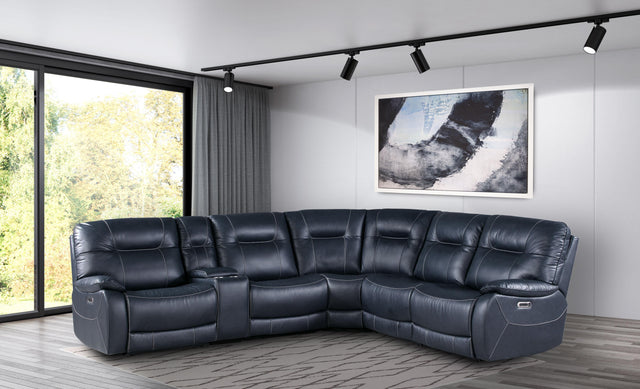 Parker House Axel - 6 Modular Piece Power Reclining Sectional with Power Headrests and Entertainment Console - Admiral