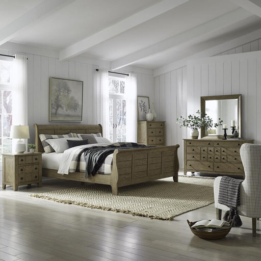 Liberty Furniture Grandpas Cabin - 5 Piece Bedroom Set (King Sleigh Bed, Dresser & Mirror, Chest, Night Stand) - Light Brown
