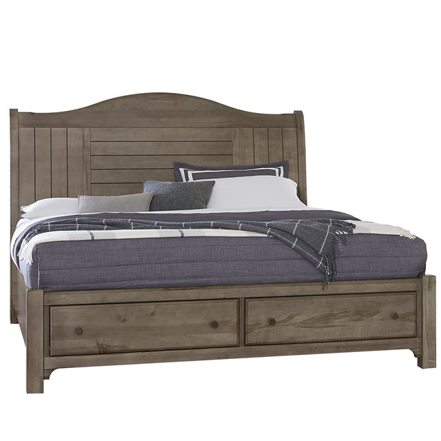 Vaughan-Bassett Cool Farmhouse - King Sleigh Footboard Storage Bed - Grey