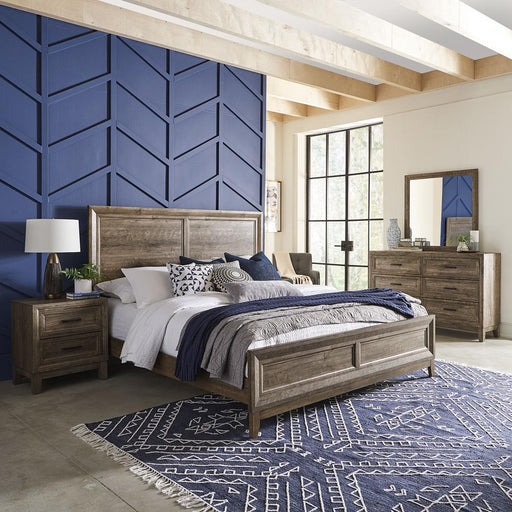 Liberty Furniture Ridgecrest - King Panel Bed, Dresser & Mirror, Night Stand - Light Brown