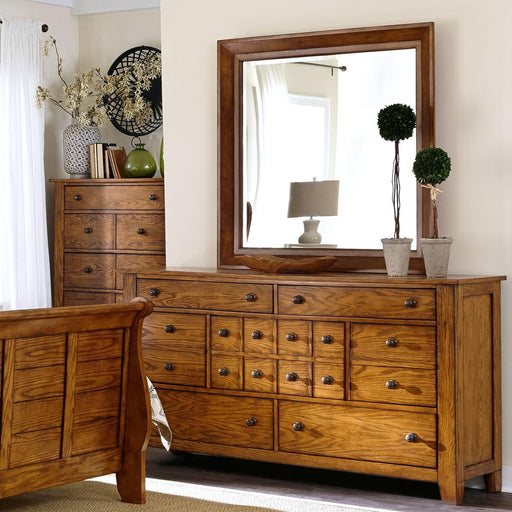 Liberty Grandpas Cabin King California Sleigh Bed, Dresser & Mirror, Chest - Medium Brown
