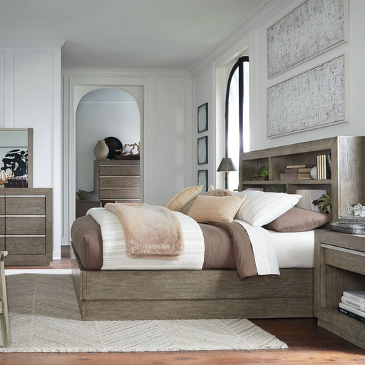 Ashley Anibecca - Weathered Gray - 7 Pc. - Dresser, Mirror, Chest, California King Bookcase Bed, 2 Nightstands