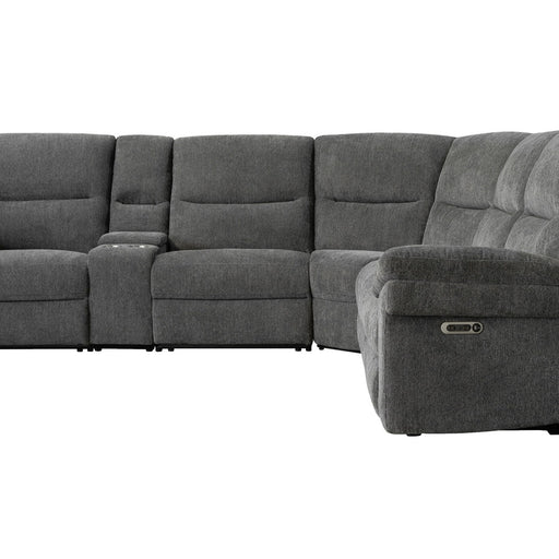 Parker House Bryant - 6 Piece Modular Power Reclining Sectional with Power Headrests and Entertainment Console - Ruffles Coal