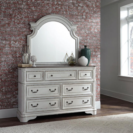 Liberty Furniture Magnolia Manor - 4 Piece Bedroom Set (King California Upholstered Bed, Dresser & Mirror, Night Stand) - White