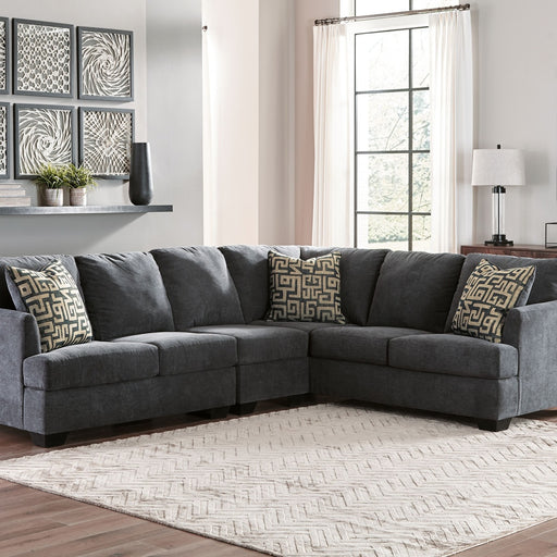 Ashley Ambrielle - Gunmetal - 4 Pc. - Right Arm Facing Sofa With Corner Wedge 3 Pc Sectional, Ottoman