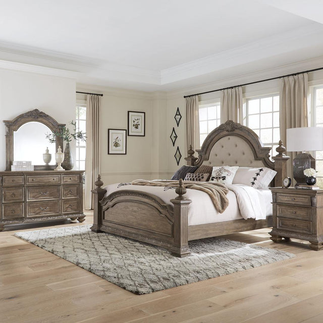 Liberty Carlisle Court King Poster Bed, Dresser & Mirror, N/S - Medium Brown