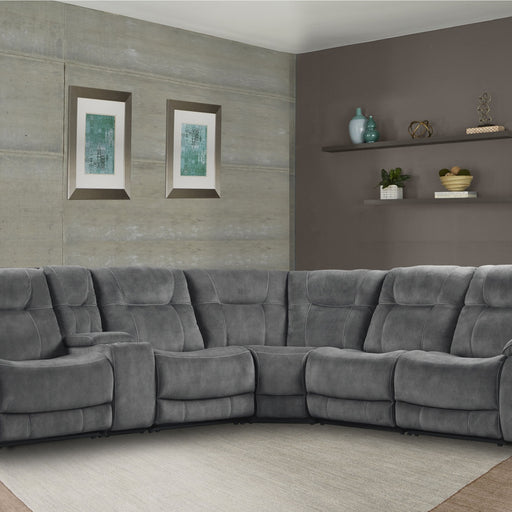 Parker House Cooper - 6 Piece Modular Manual Reclining Sectional with Entertainment Console - Shadow Grey
