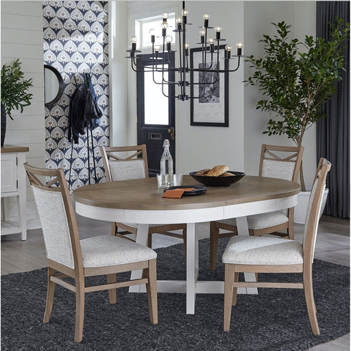 Parker House Americana Modern Dining - 48 In. Round Extendable Dining Table And 4 Upholstered Chairs - Light Brown