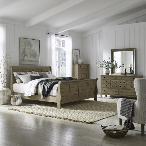 Liberty Furniture Grandpas Cabin - 4 Piece Bedroom Set (King Sleigh Bed, Dresser & Mirror, Chest) - Light Brown