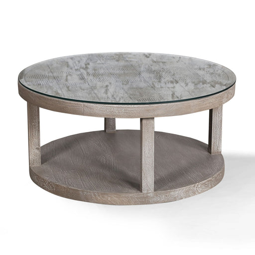 Parker House Crossings Serengeti - Round Cocktail Table with Glass Top - Sandblasted Fossil Grey