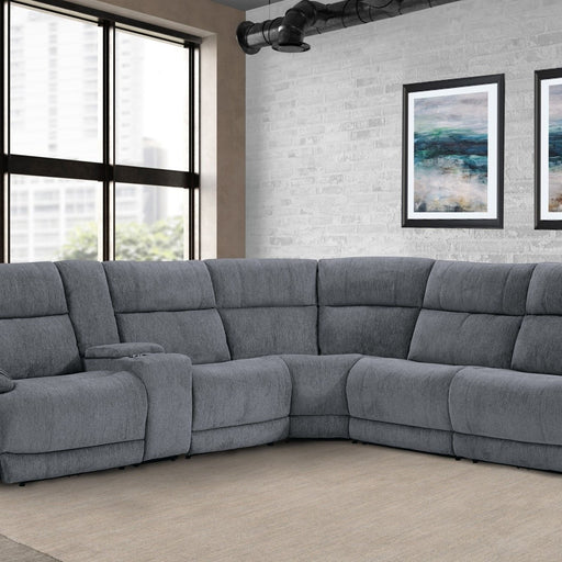 Parker House Spencer - 6 Piece Modular Power Reclining Sectional with Power Headrests and Entertainment Console - Tide Graphite