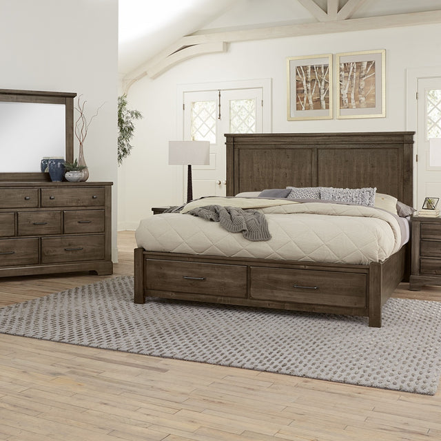 Vaughan-Bassett Cool Rustic - King Mansion Bed With Storage Footboard - Mink